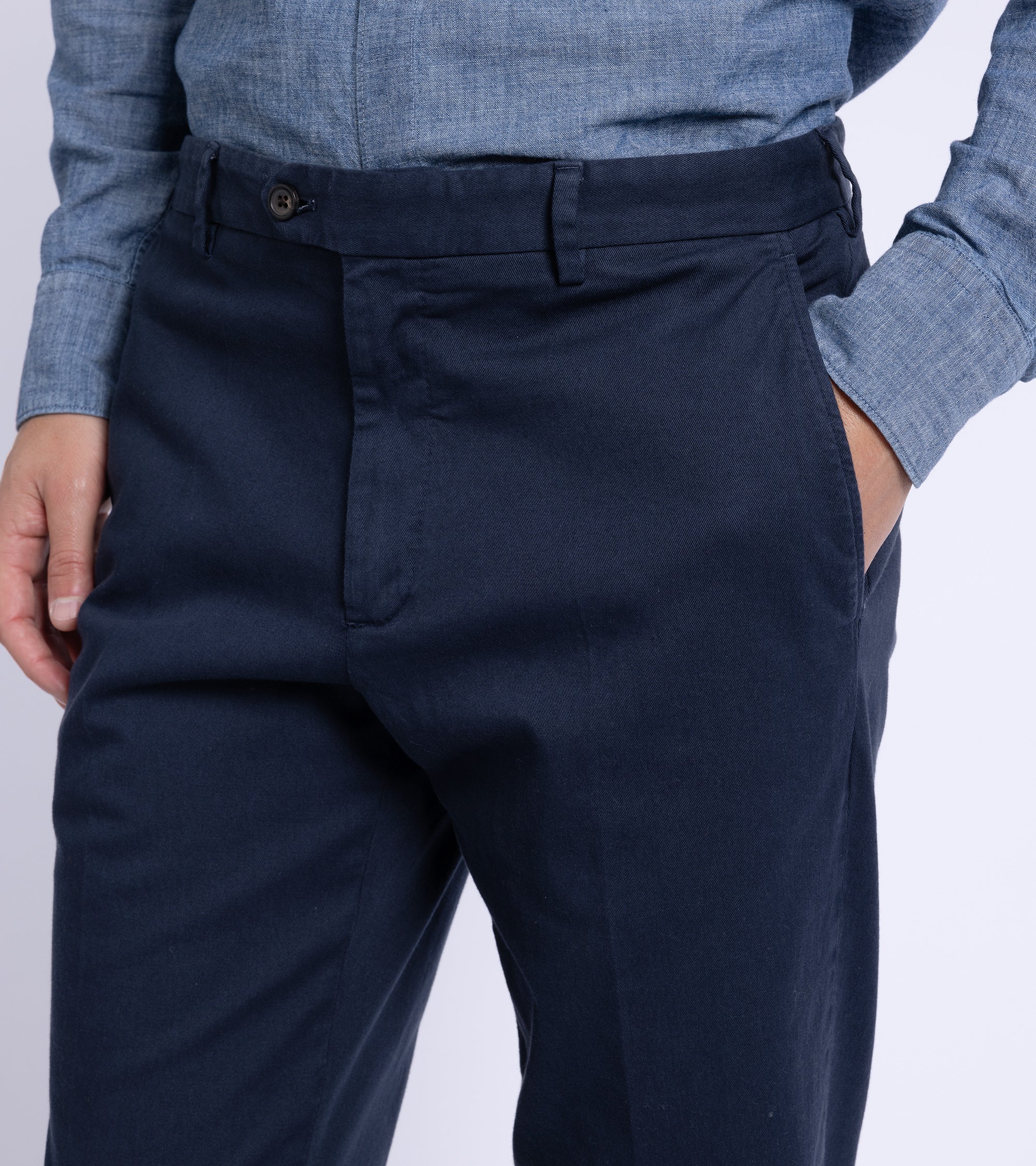 Trunk Palmer Flat Front Cotton Twill Trousers: Light Navy - Image 7
