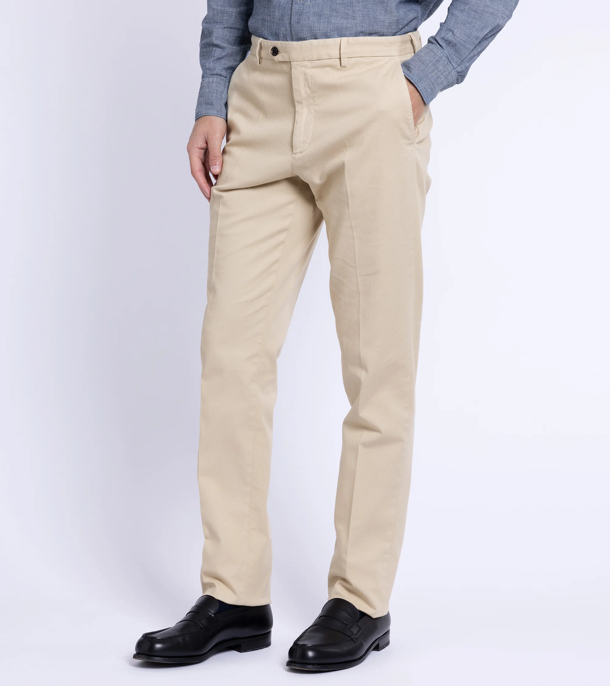 Trunk Palmer Flat Front Cotton Twill Trousers: Sand - Image 6