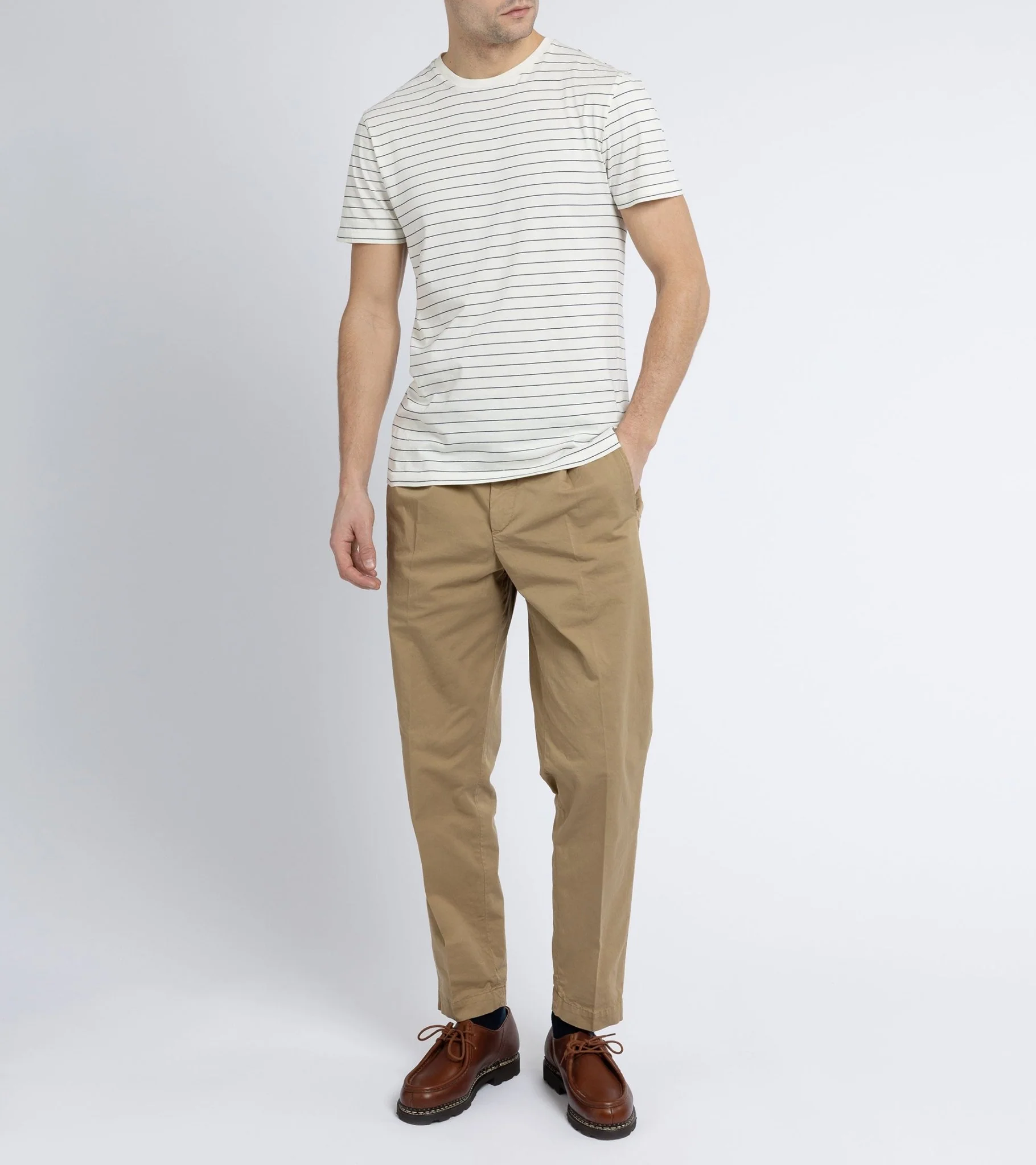 Trunk York Organic Cotton Fine Stripe T-Shirt: Ecru - Image 4