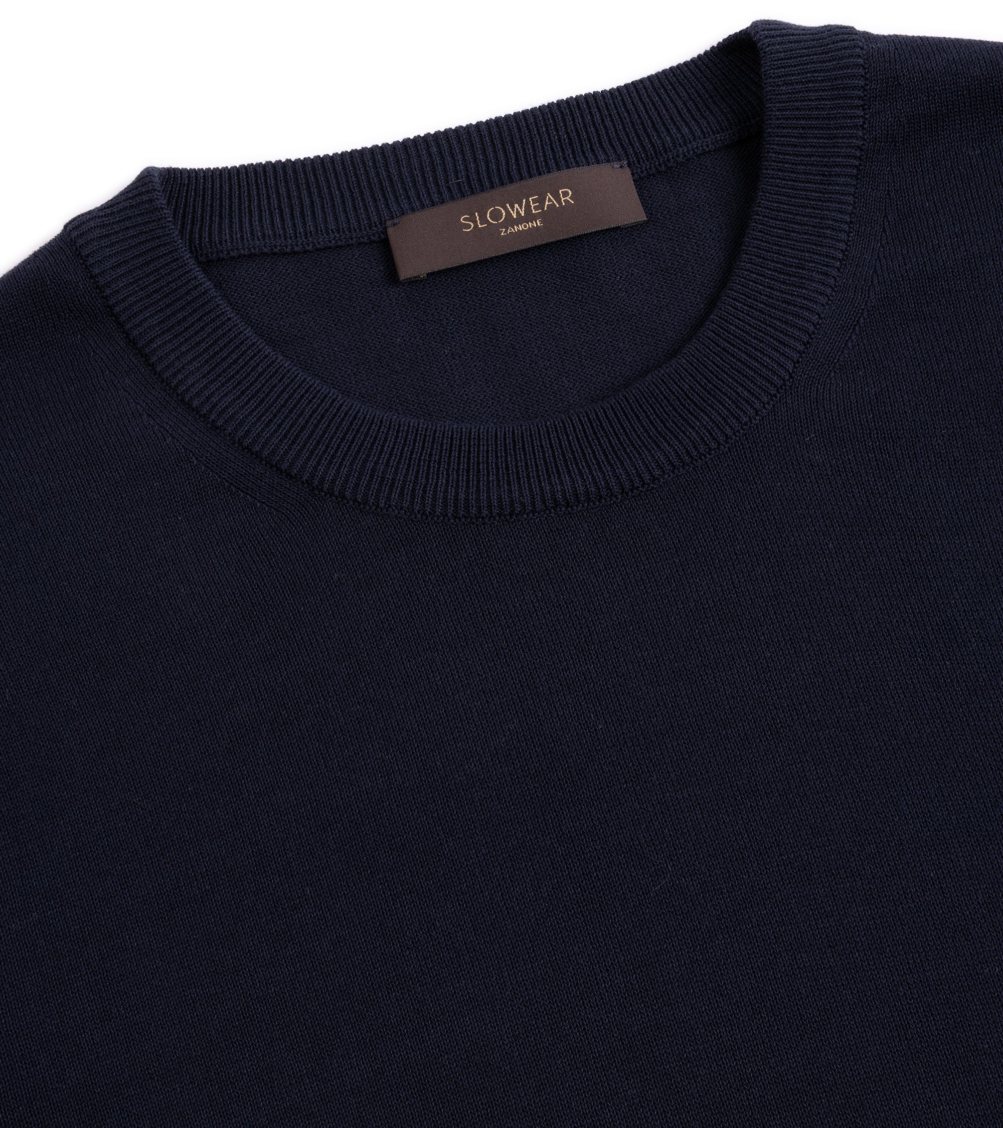 Zanone Cotton Crepe Long Sleeve Crew Neck Sweater: Navy - Image 2