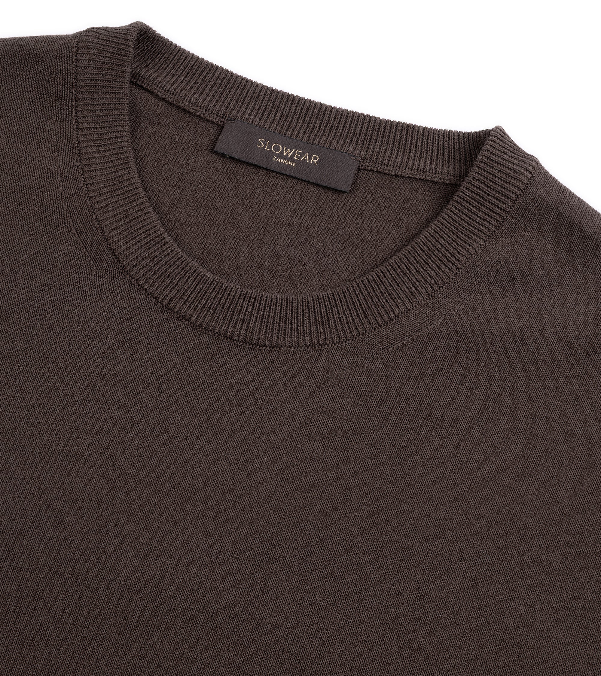 Zanone Cotton Crepe Short Sleeve Crew Neck Sweater: Brown - Image 2